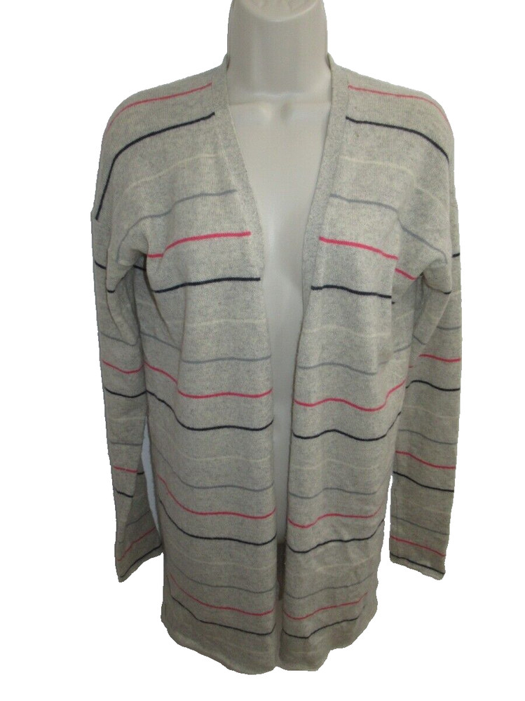 Theory 100% Cashmere Gray Pink Striped Open Front Cardigan Size S