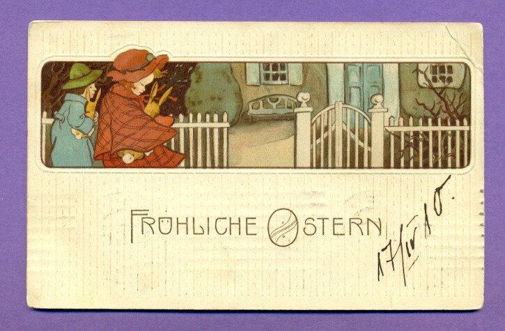 GERMANY RUSSIA Easter GIRL AND RABBIT VINTAGE EMBOSSED POSTCARD USED 34