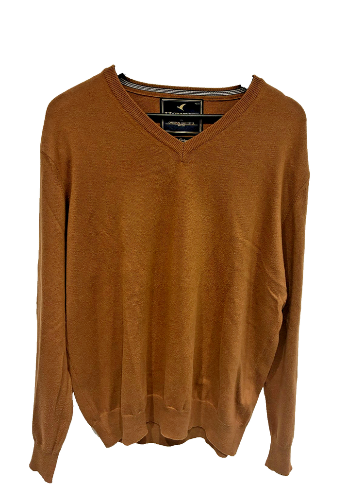 Howick V Neck Jumper Men’s XL Brown Cotton Cashmere Blend Lightweight Knit