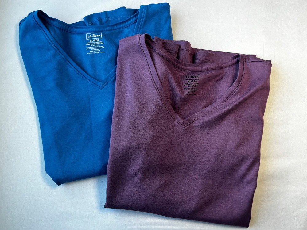 Lot of 2 LL Bean Tops Women's Size XL V Neck Short Sleeve Supima Cotton