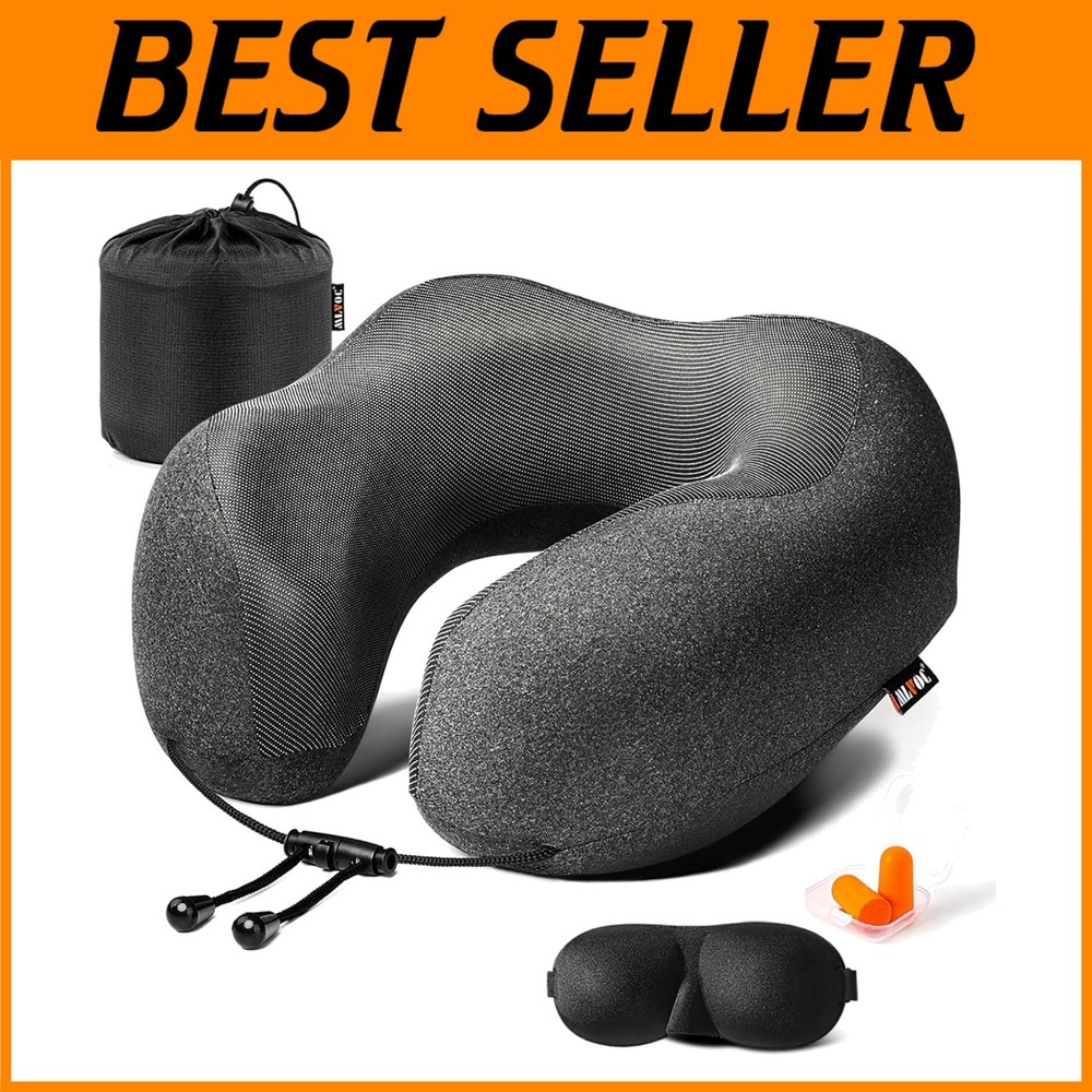 Ergonomic Memory Foam Neck Pillow with Breathable Cover for Travel Comfort