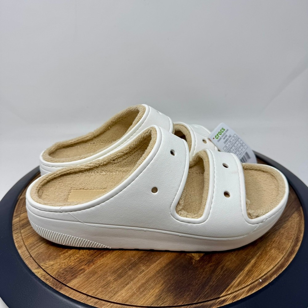 Crocs Classic Cozzzy Sandal White/Shitake Men's 10/ Women's 12 NWT 208963-1MZ
