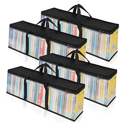 4-Pack Clear PVC DVD Storage Bags with Handles