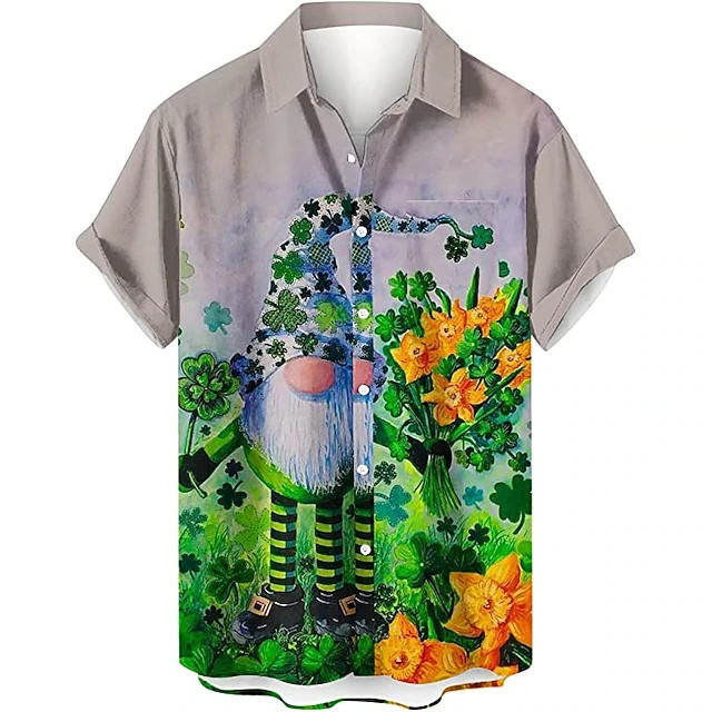 Checkered St Patricks Day Hawaiian Shirt Lucky Shamrock Green Holiday Party Top