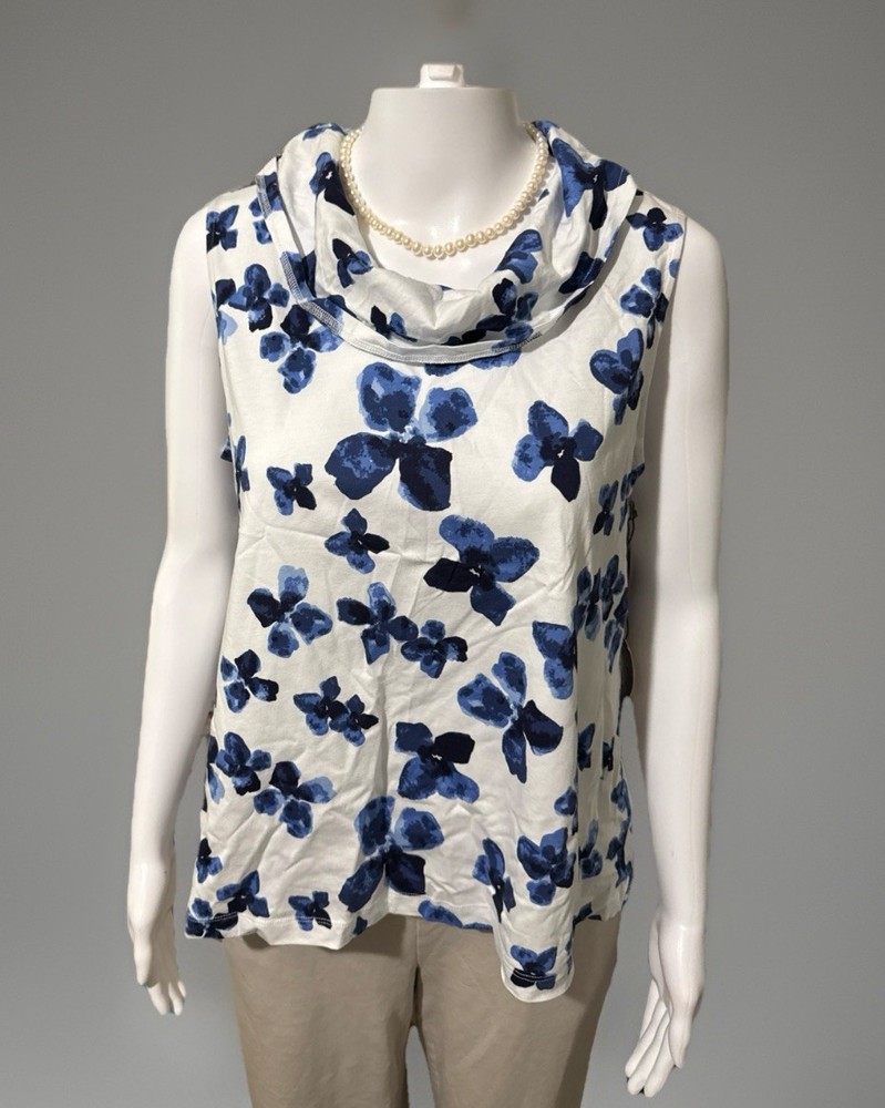 NWT Habitat Clothes to Live Cowl Neck Top Size Medium Navy Blue White
