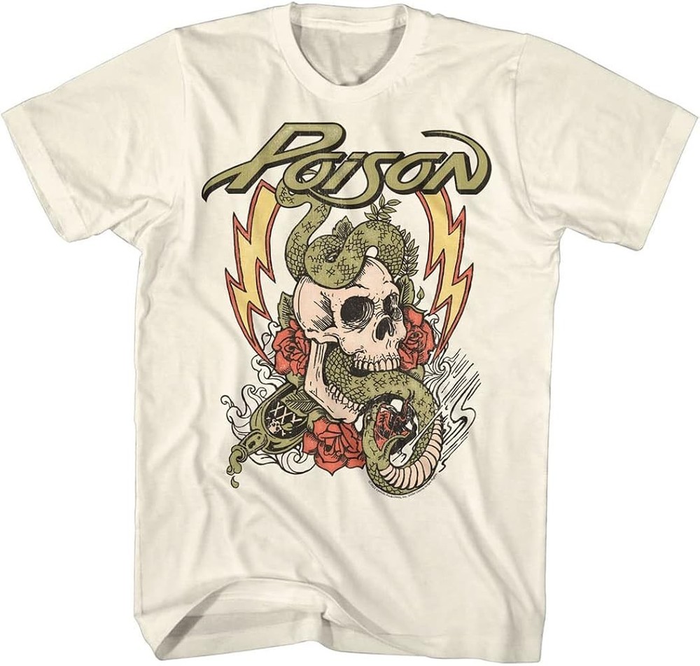 New Poison Band T Shirt Snake Skull Mens Short Sleeve T Shirts 80s