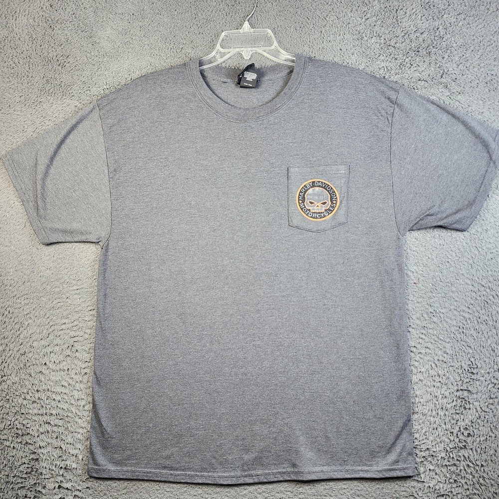 Harley Davidson Shirt Mens XL Gray Silverton Colorado Skull Pocket Tee