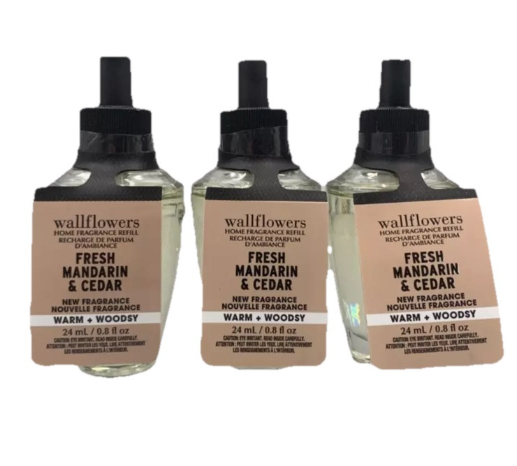 3 Bath & Body Works Fresh Mandarin Cedar Wallflower Fragrance Bulbs