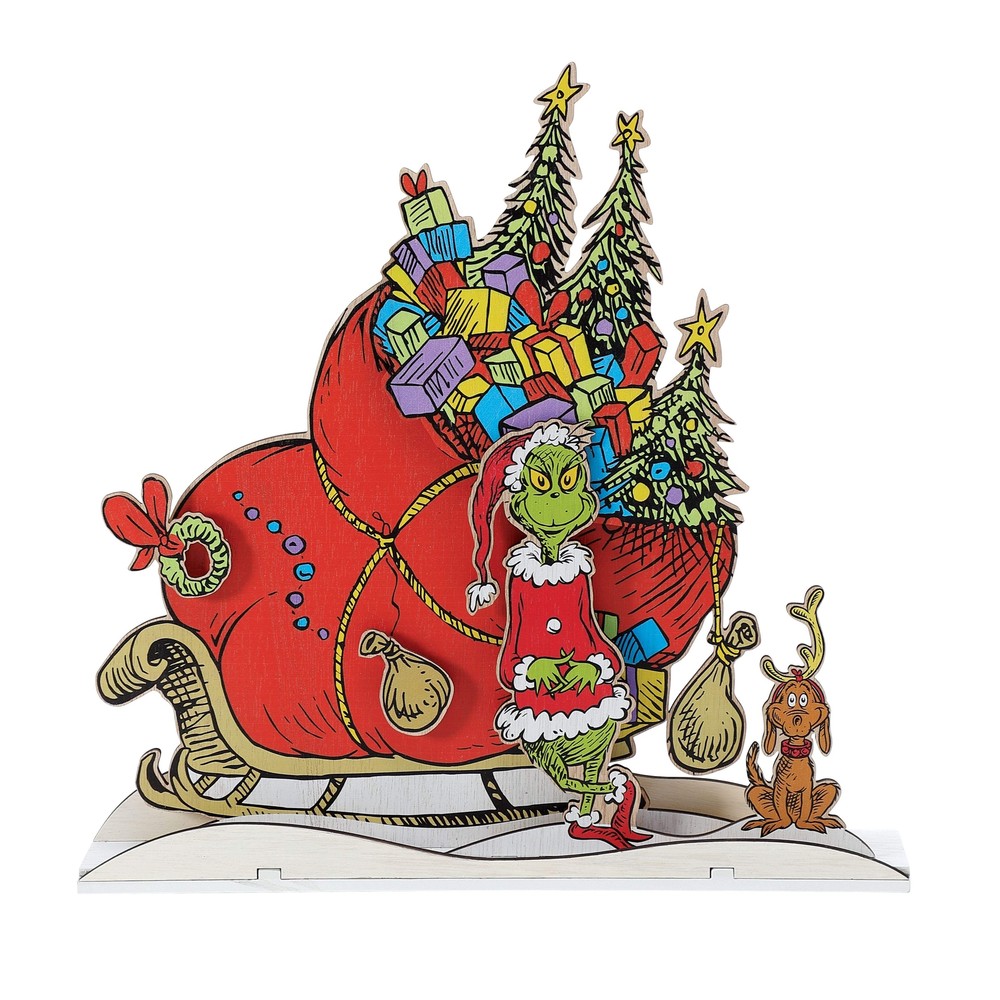 Grinch and Max Sleigh Christmas Mantle Decoration for Holiday Decor