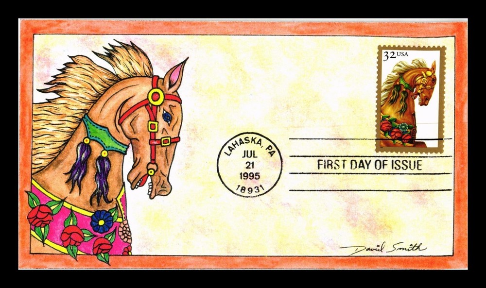 Dr Jim Stamps Us Cover Carousel Horses Fdc David Smith Hand Painted 2 Of 27