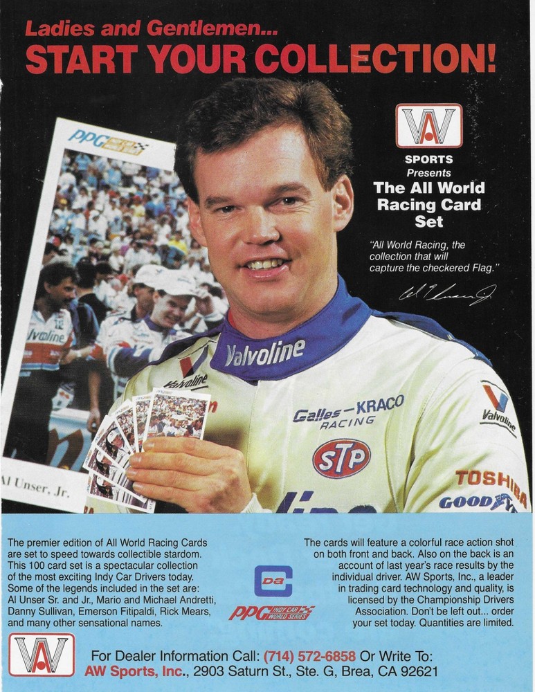 Al Unser Jr.  All World Racing Card Set  Original Print Ad