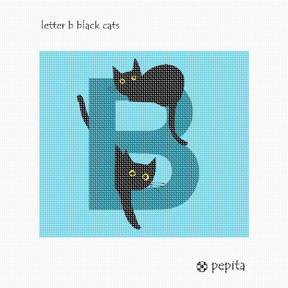 Letter B Black Cats Needlepoint Kit with Detailed Canvas Design