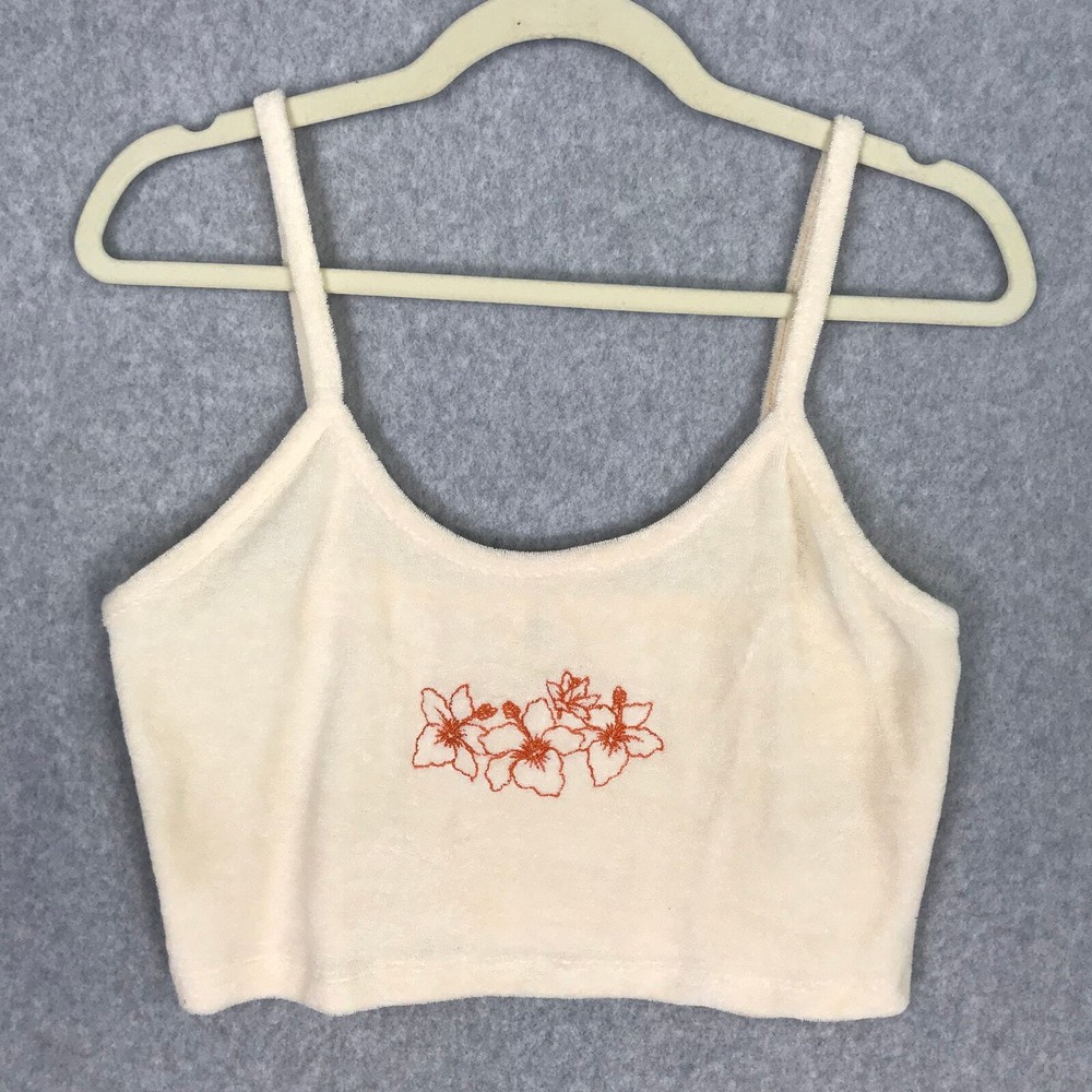 Urban Outfitters Crop Top Womens Large Cream Bloom Tank Retro Y2K Coastal Beach