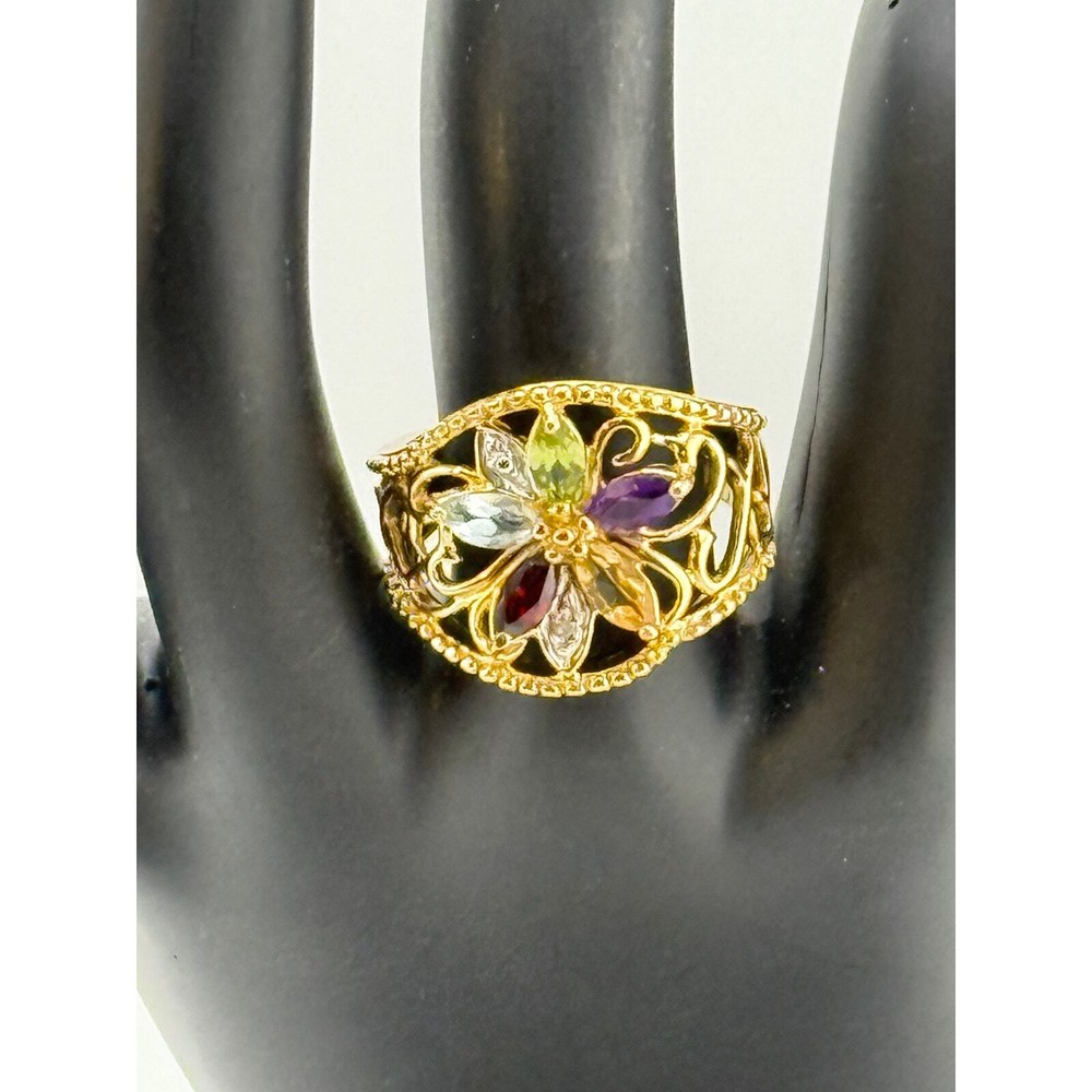 GP 925 Sterling Semi Precious Stones Cocktail Ring Size 8