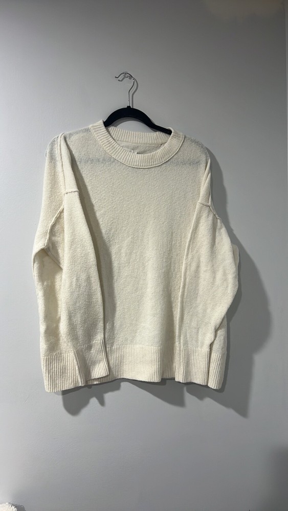 Aerie Women's CozyUp Cream Sweater Size Medium Oversized Crew Neck Soft