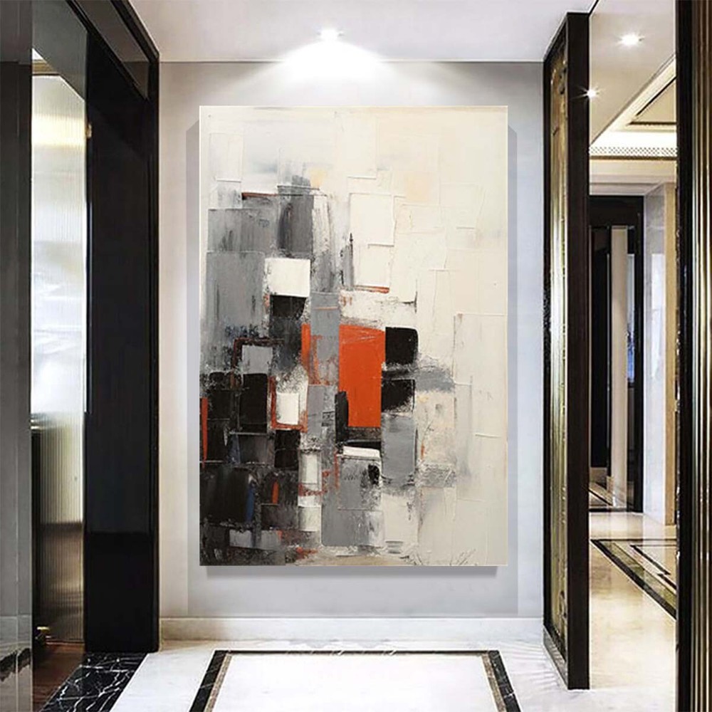 Hand-Painted Modern Red Abstract Oil Painting On Canvas Living Room Black Art