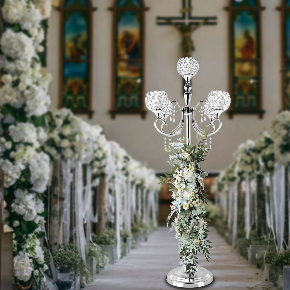 Elegant Silver 5 Arm Floor Candelabra for Romantic Ambiance and Events