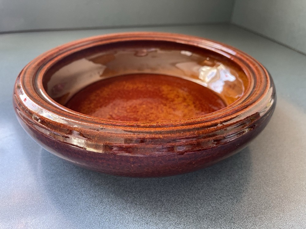 Vintage Brown Betty Ceramic Stoneware Round Dish