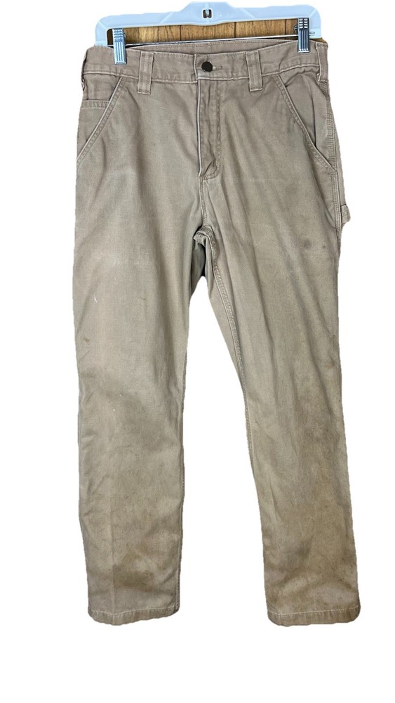 Carhartt Men's 31x30 Tan Cargo Work Pants with Stains Pockets