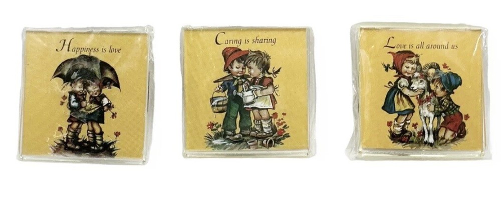 Vintage Little Sweethearts Refrigerator Lucite Magnets Set of 3 New Sealed