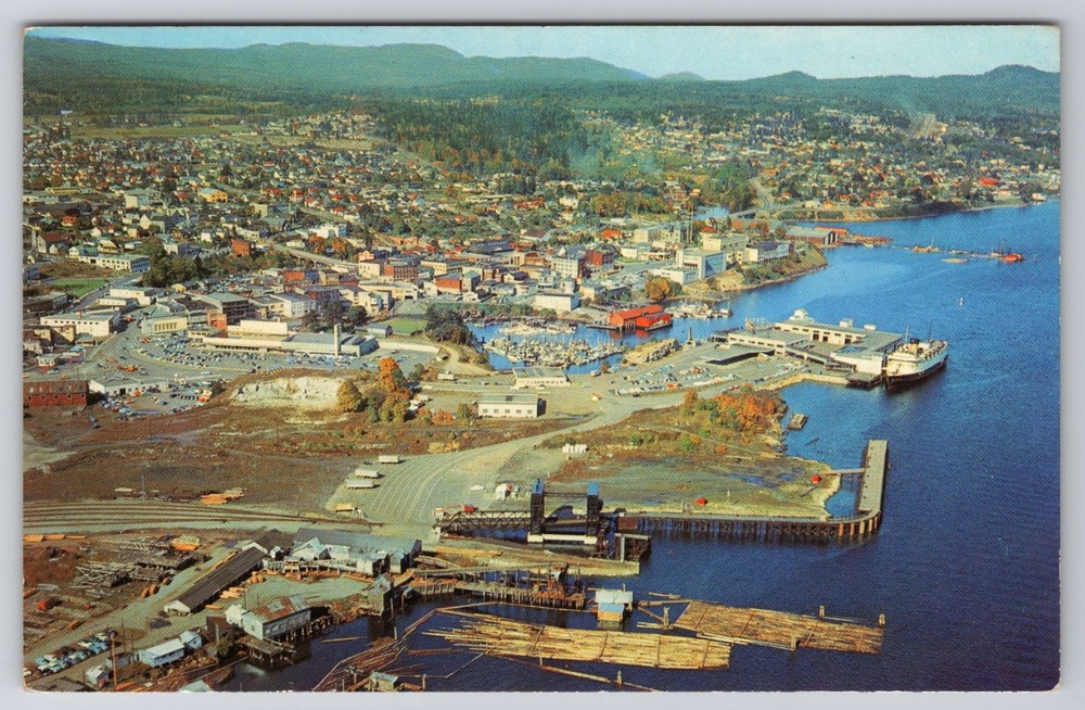 Nanaimo BC Canada Aerial View Harbor & City Chrome Postcard