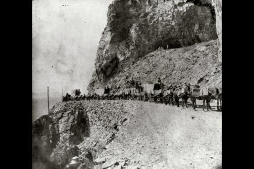 Cave Rock,Lake Tahoe,Nevada (view from the road),NV,1866,horses,wagons