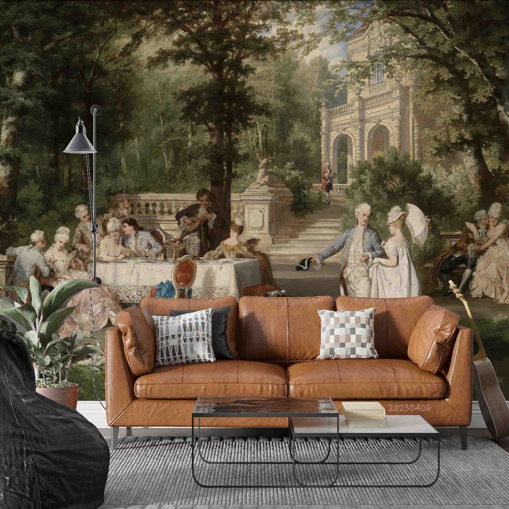 3D People Party Oil Painting Self-adhesive Removable Wallpaper Murals