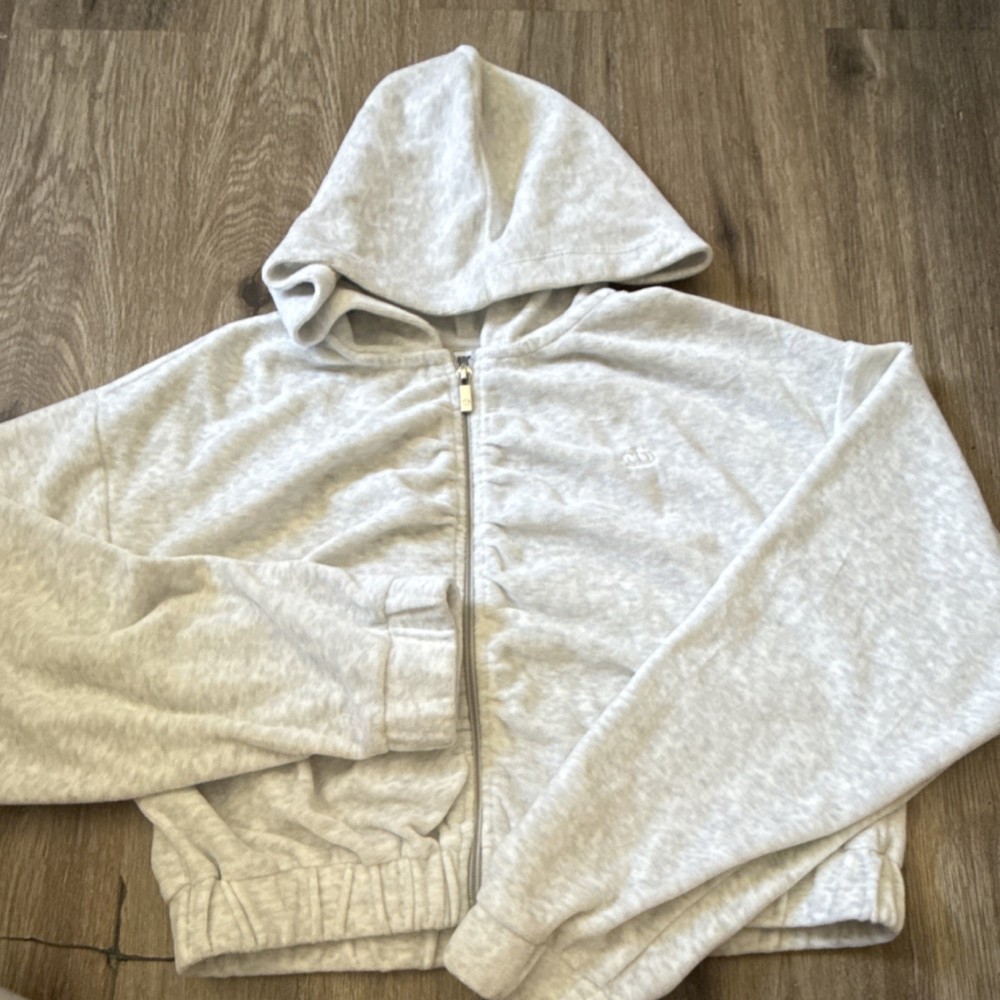 Juicy Couture Women's Light Gray Fleece Full Zip Hoodie Logo Size M Long Sleeve