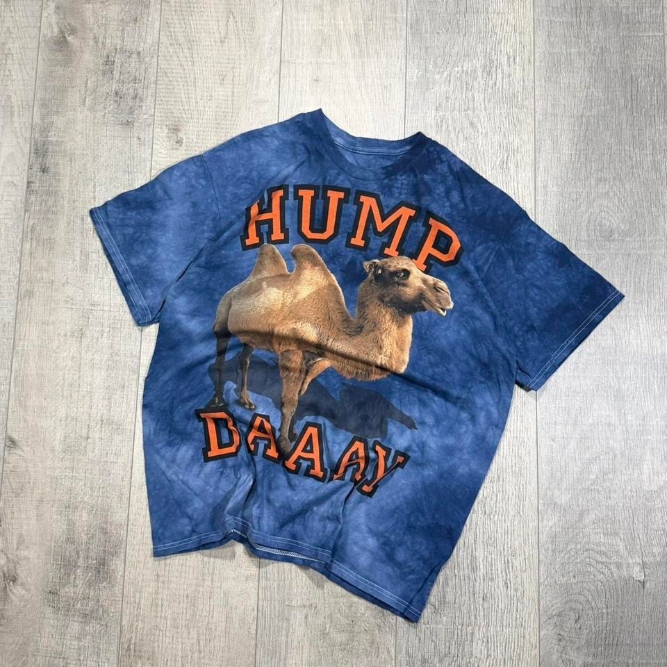 2000 style blue and orange tie-dye the mountain hump day, camel graphic T-shirt