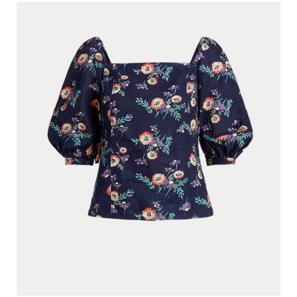 Ralph Lauren Floral Linen Blouson Blouse Size 6
