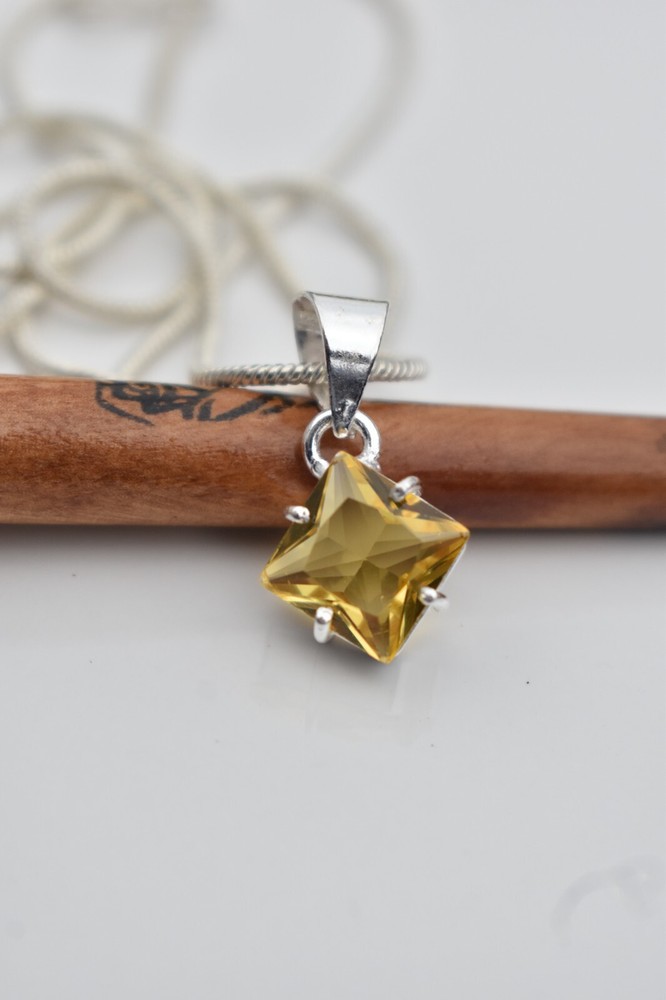 Yellow Citrine 925 Sterling Silver Gemstone Handmade Gift Women Necklace-18