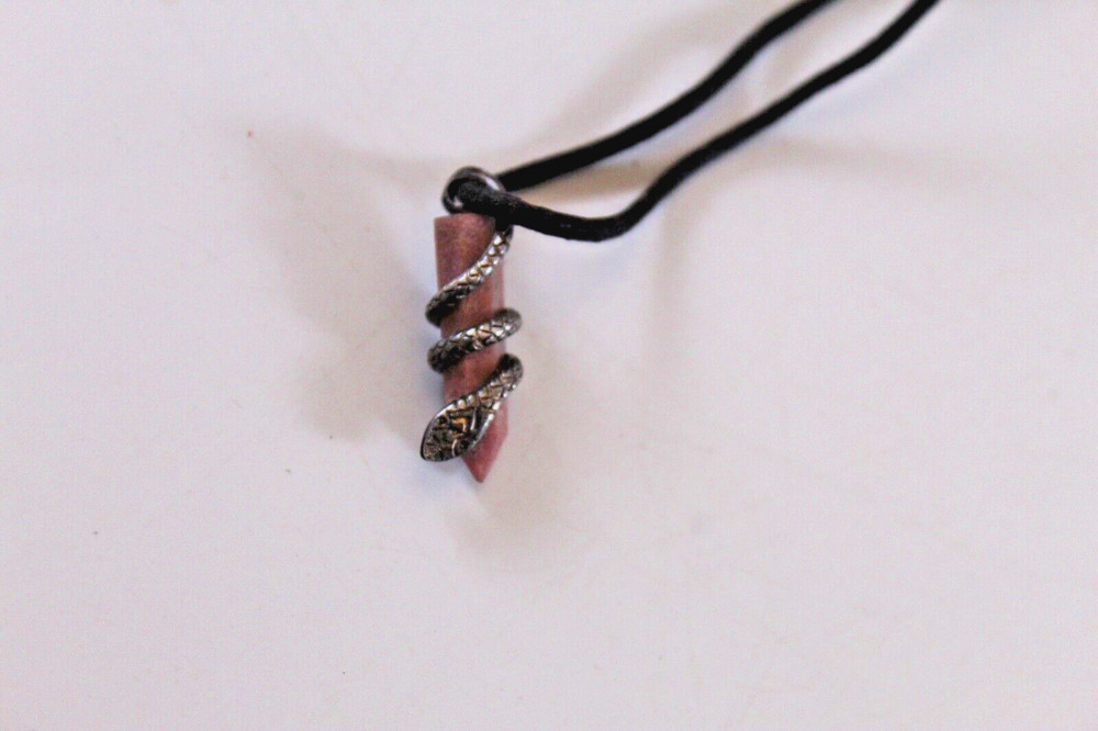 Vintage 90s Snake Wrapped Around Crystal Necklace Pink Quartz Stone Pendant NOS