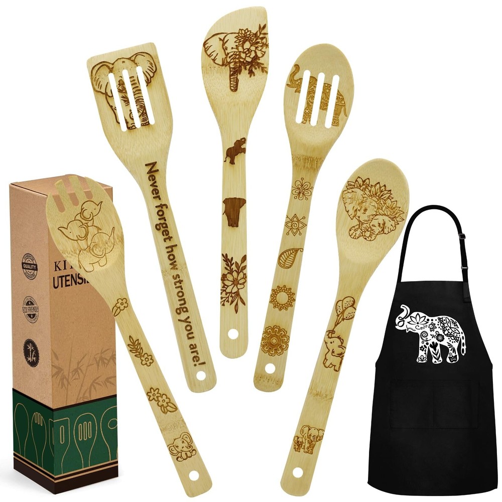 Elephant Gifts for Women, Kitchen Cooking Utensils Set include Unique Bamboo ...