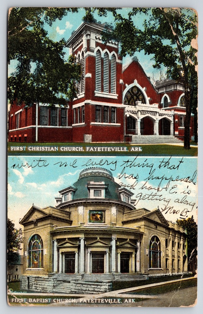 Fayetteville Arkansas~2 Vws~First Christian Church~First Baptist Church~1928 PC