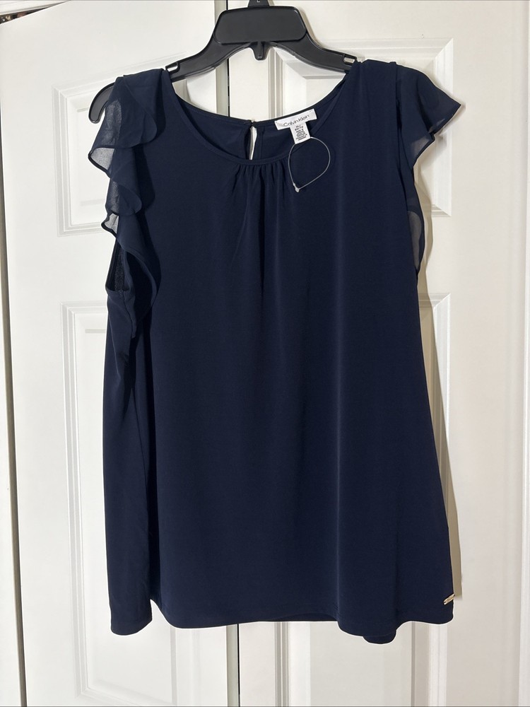 Calvin Klein Women's Sleeveless Top Navy Blue, Size XL