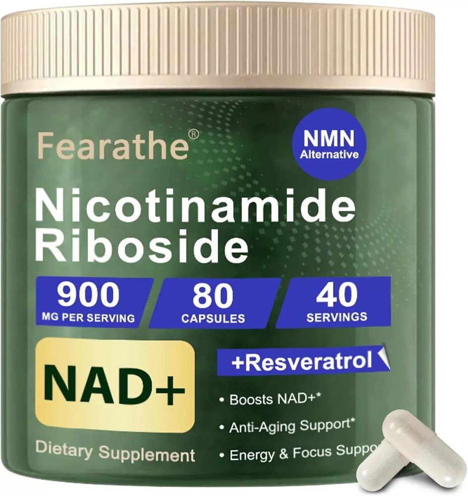 NAD+ Supplement for Anti-Aging Energy Focus & Nicotinamide Resveratrol 900mg x80