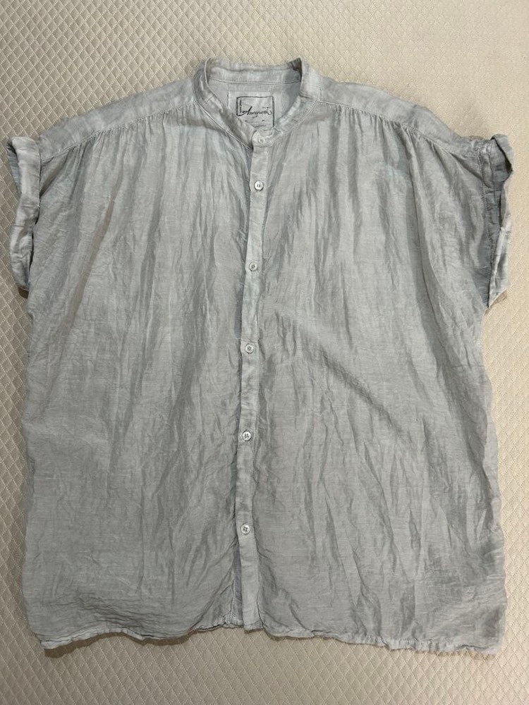 ICHI Antiquites Band Collar Blouse Silk Blend Gray Size M Japan Made