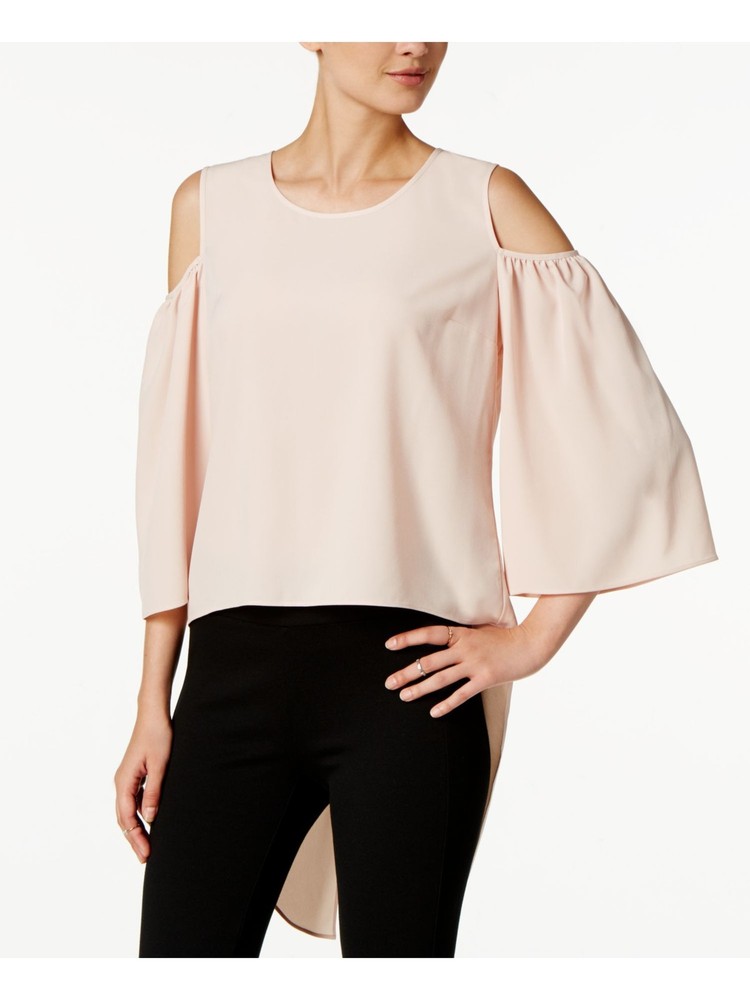 BAR III Womens Pink Cold Shoulder Long Sleeve Jewel Neck Top in 2XS