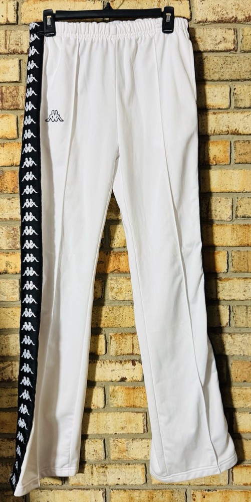Kappa Track Pants White Unisex Adults XL 32in Elastic Waist Pockets Snap Logo