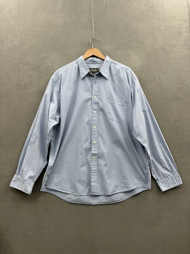 Eddie Bauer Mens XL Blue Plaid Long Sleeve Button Down Shirt