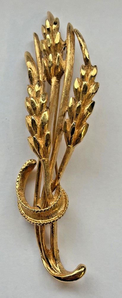 Vintage Monet Wheat Sheaf Brooch Pin Gold Tone Harvest Signed LSX L427