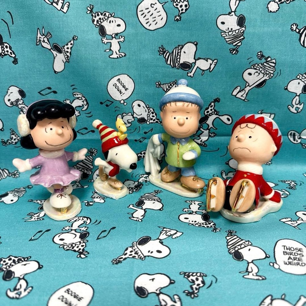 Lenox Snoopy Skate Figurine Set 4-Piece Peanuts Pottery Collectible