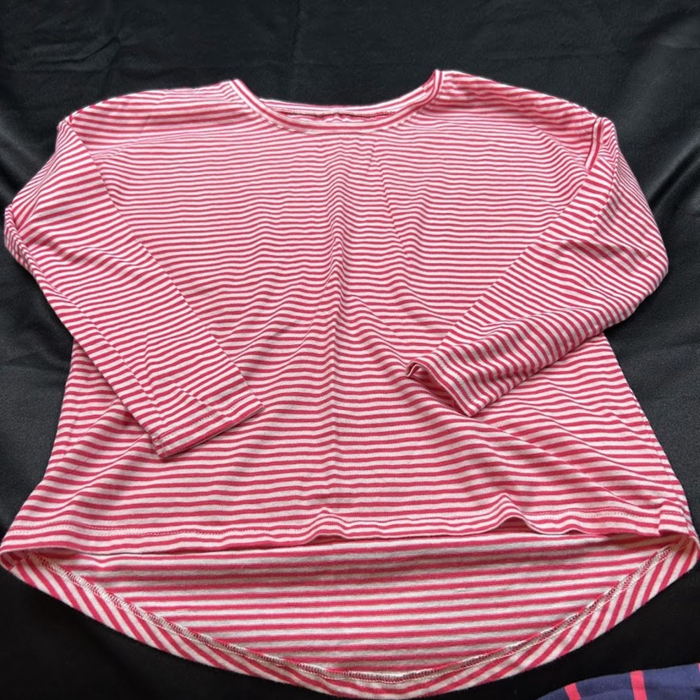 Old Navy Girls Pink & White Striped Long Sleeve Shirt Size S (6/7Y) Casual Top
