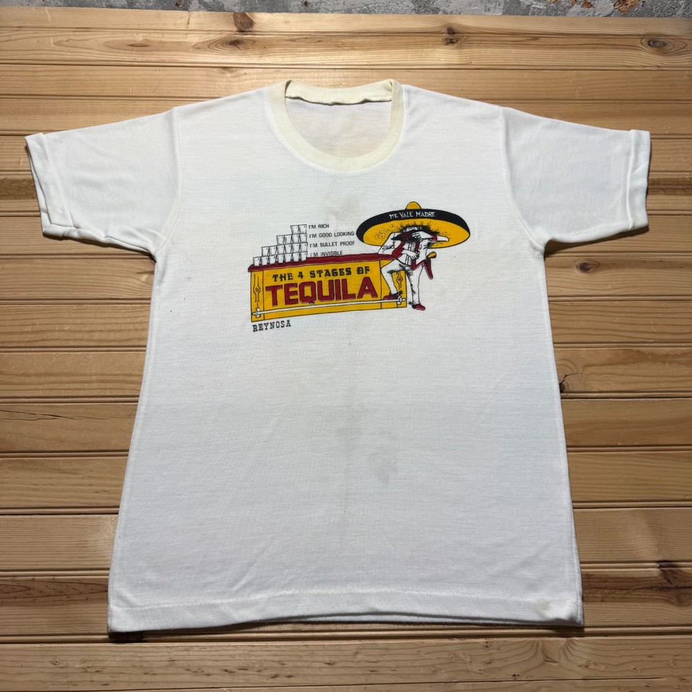 Vintage 80s Reynosa The 4 Stages of Tequila Mexican Graphic T-Shirt - Medium