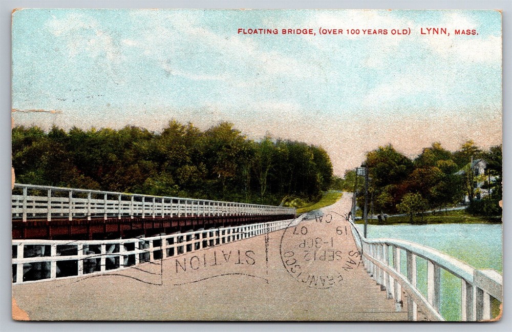 Floating Bridge In Lynn MA C1907 Postcard T14