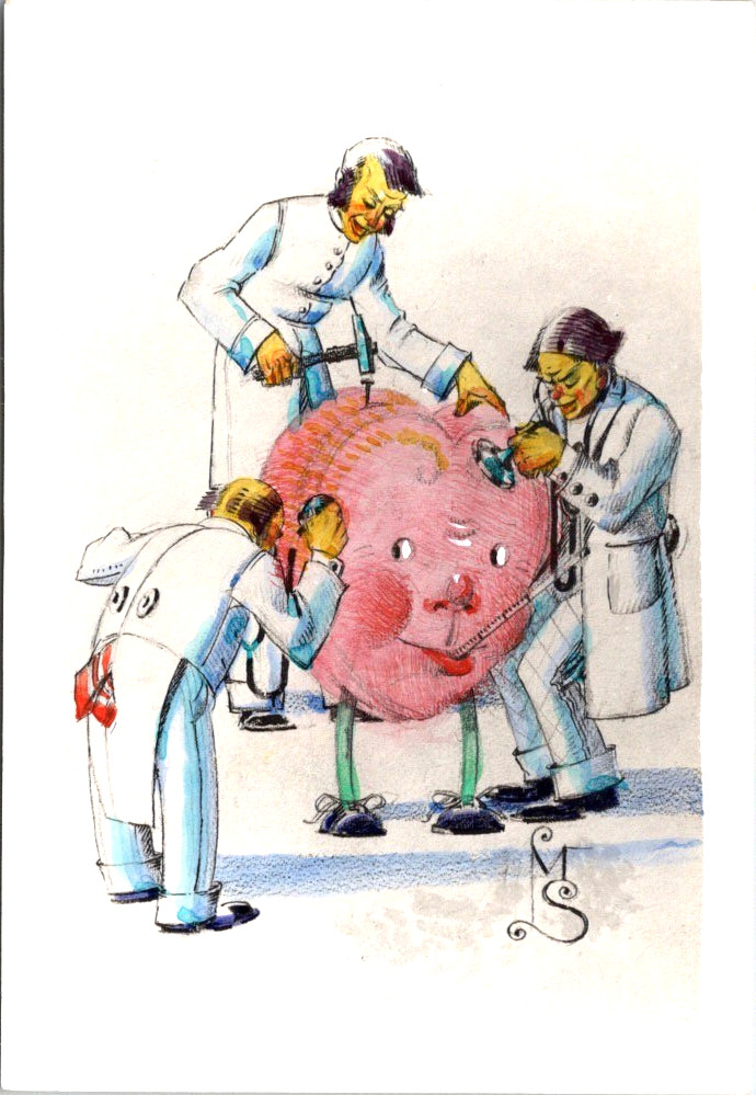 Vintage 1944 Max Salzmann Surreal Medical Comic Art Postcard [AA]