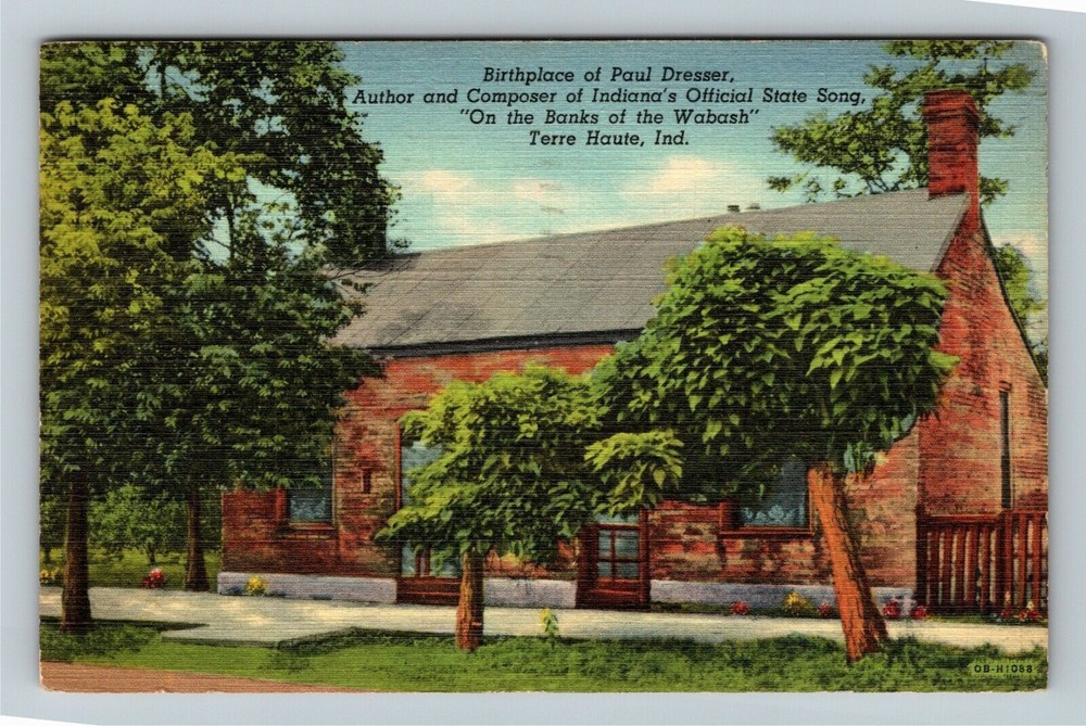 Terre Haute IN-Indiana Paul Dresser Birthplace State Song c1941 Vintage Postcard
