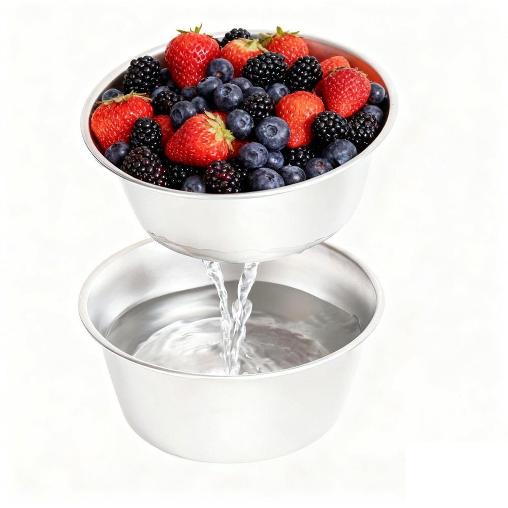 2 Set Berry Baskets,316 Stainless Steel Strainer Set,Fruit Washing Bowl with ...