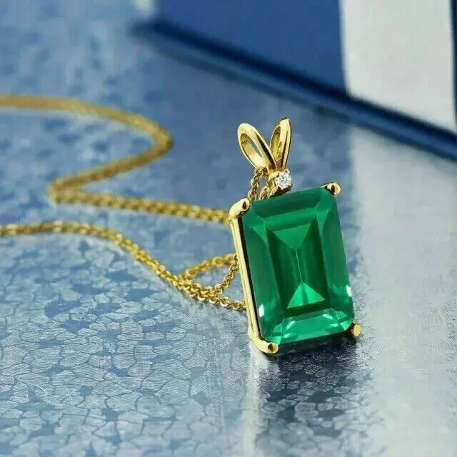 2Ct Emerald Cut Lab Created Green Emerald Women's Pendant 14K Yellow Gold Plated