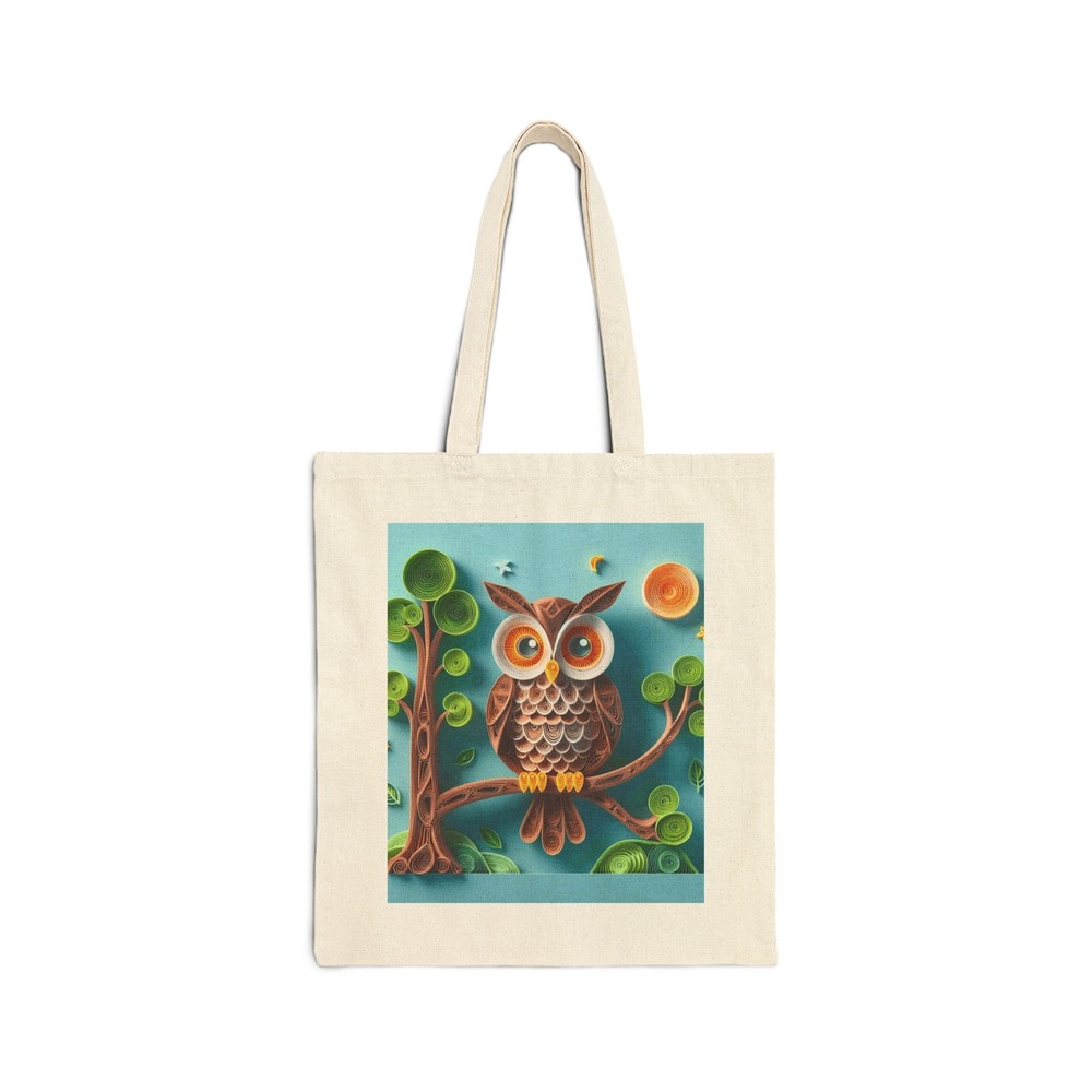 3D Owl on Branch Cotton Canvas Tote Bag - Perfect Everyday Gift